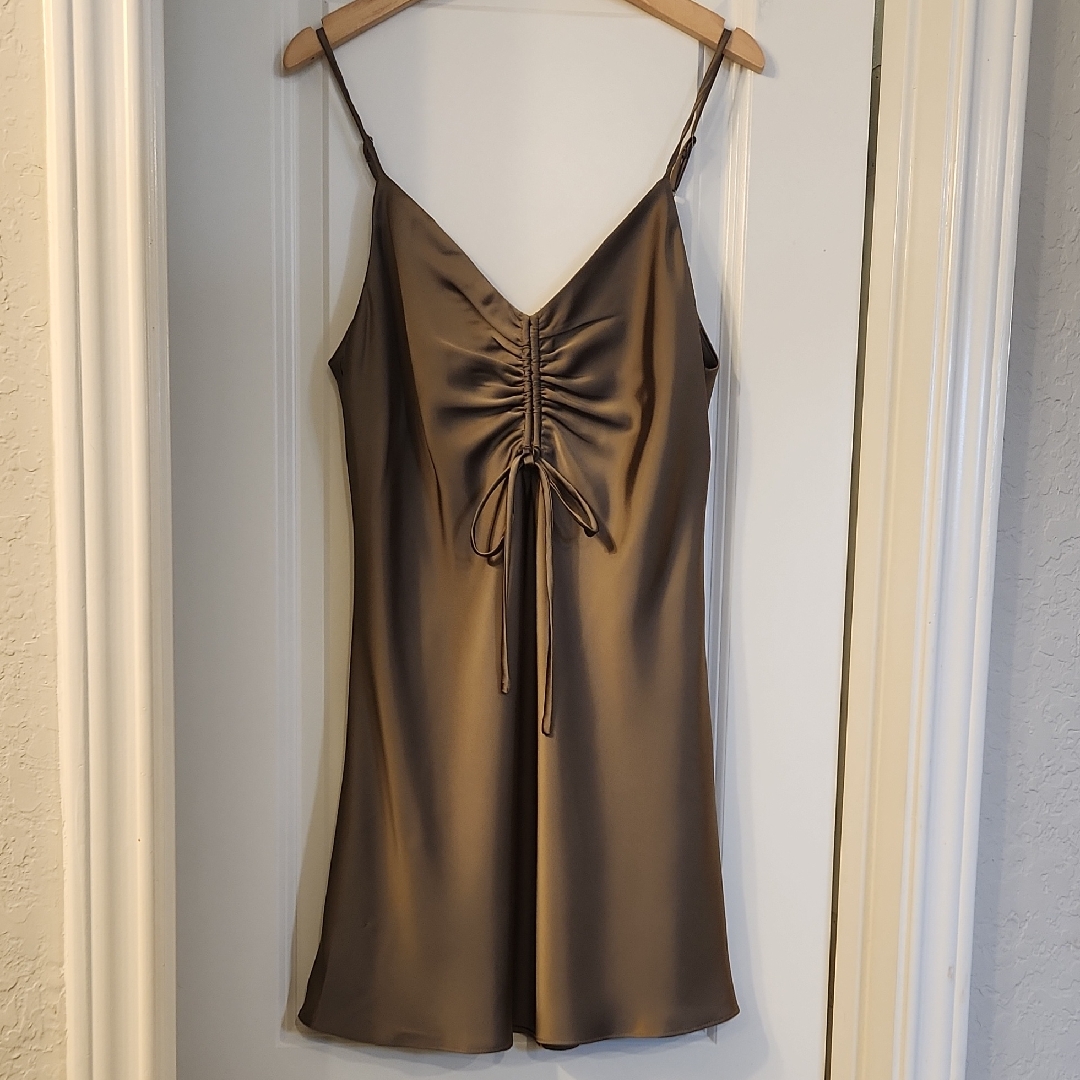 Elegant Satin Slip Dress In Olive